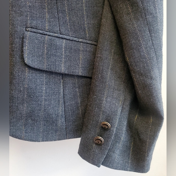 Bisou Bisou Blazer Michele Bohbot SZ 14 Gray/Metallic Strioe Button Lined Jacket - Picture 5 of 9